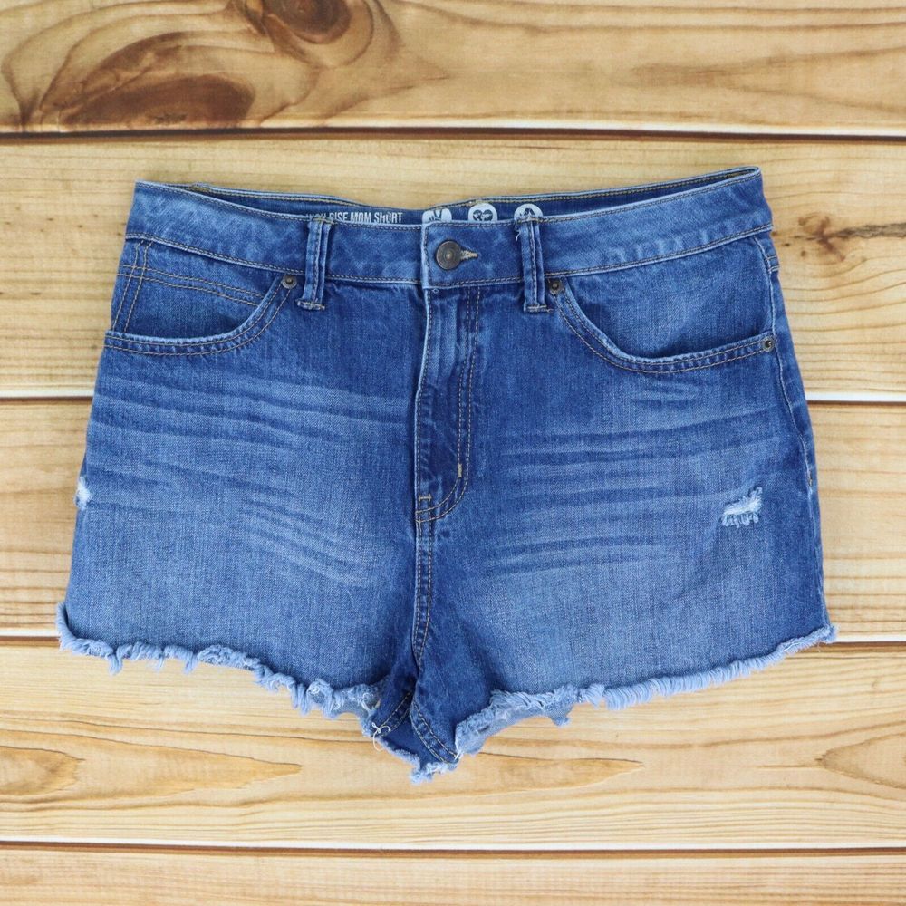 Rewash‎ Mom Jean Shorts Super High Rise Juniors Sz 11 Dark Blue Denim Distressed